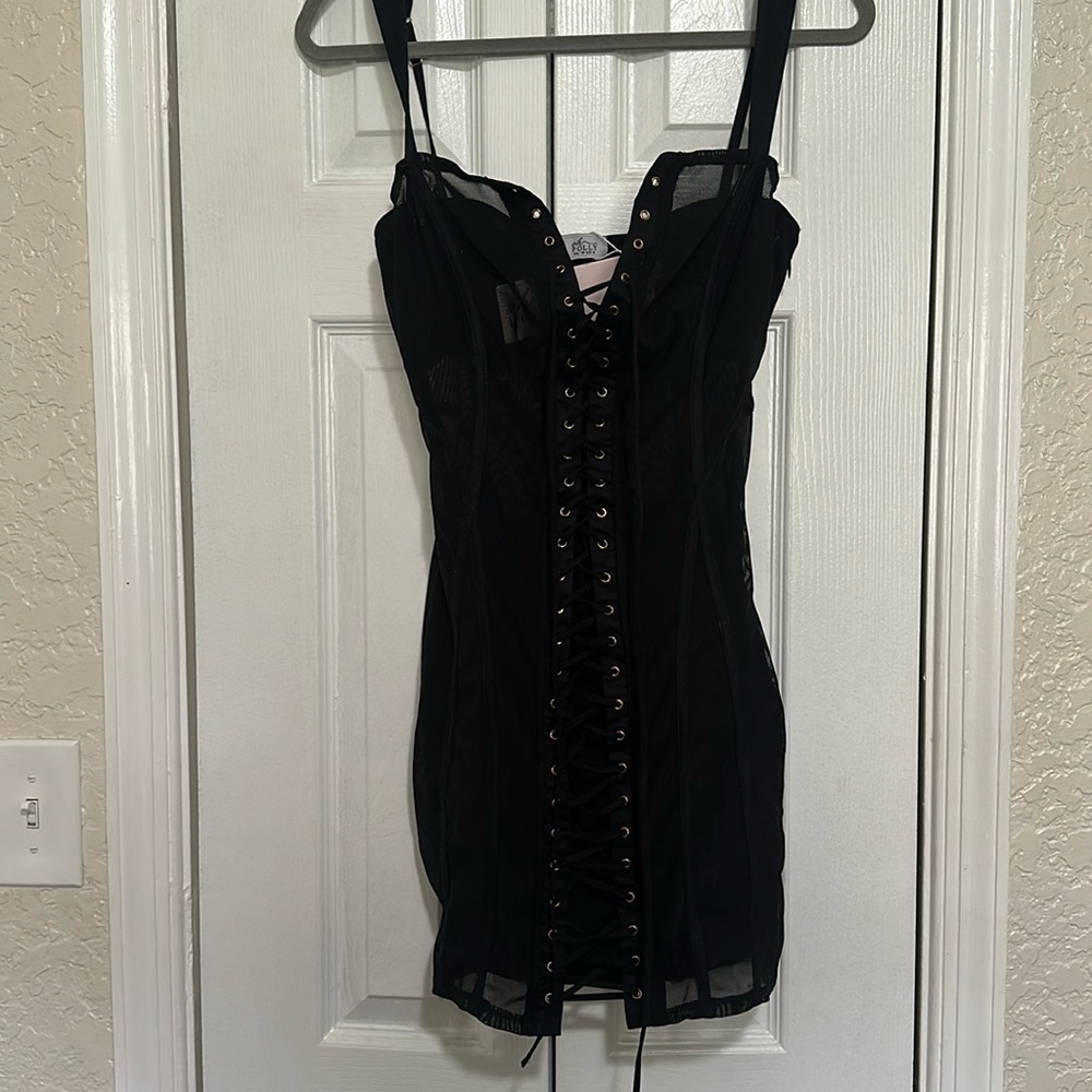 Black corset mini dress!
